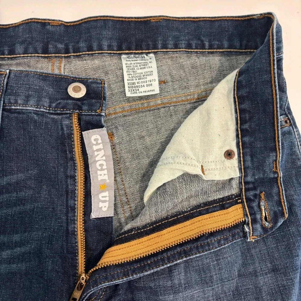 Cinch Up Straight Leg Blue Jeans Mens 33x34 Stretch Denim Long Tall Western